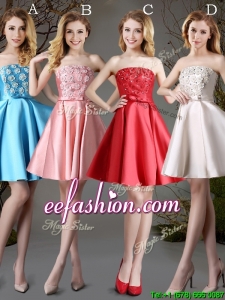 New Arrivals Strapless Satin Short Prom Dress with Appliques and Bowknot
