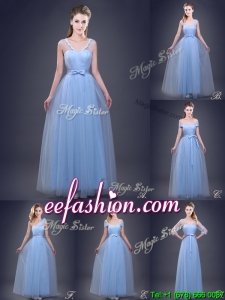 New Empire Bowknot and Ruched Prom Dress in Light Blue