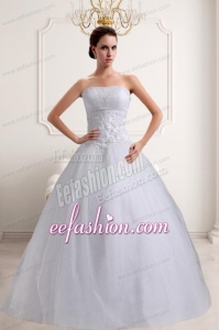 Fashionabale A Line Strapless Beading Wedding Dresses with Lace