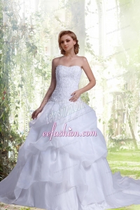 2014 Princess Strapless Court Train Lace Wedding Dress
