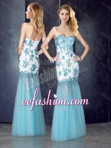 2016 Beautiful Column Applique Aqua Blue Cheap Prom Dress in Tulle