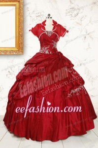 2015 Puffy Appliques Wine Red Remarkable Quinceanera Dresses