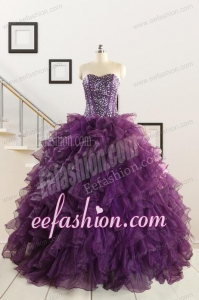 2015 New Style Purple Quinceanera Dresses with Beading and Ruffles