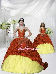 Customize Appliques and Pick-ups Burgundy and Gold Princesita Dress with Brush Train