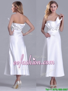 Latest Asymmetrical Side Zipper White Best Mother Of The Bride Dress in Tea Length
