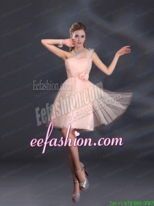One Shoulder A Line Tulle Prom Dresses with Hand Made Flowers