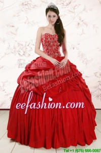 2015 Red Amazing Sweetheart Beading Quinceanera Dresses