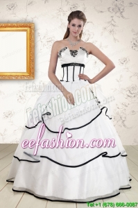 Discount White and Black 2015 Quinceanera Dresses with Appliques