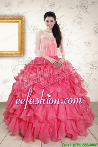 Strapless Beading and Ruffles Amazing Quinceanera Dresses in Hot Pink