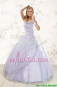 2015 Discount New Strapless Lavender Quinceanera Dresses with Appliques