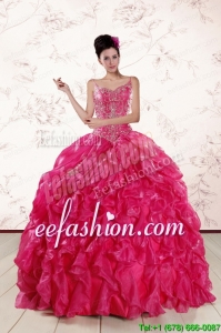2015 New Style Spaghetti Straps Beading Quinceanera Dresses in Hot Pink