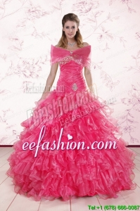 2015 New Style Sweetheart Hot Pink Quinceanera Dresses with Ruffles