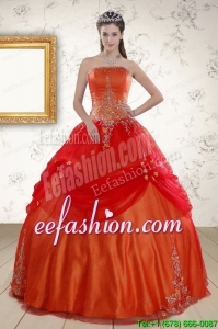 New Style Strapless Appliques Sweet 16 Dresses in Orange Red