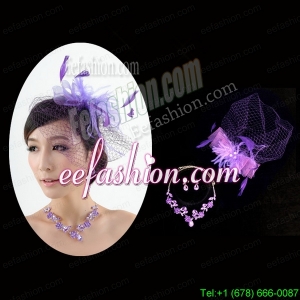Graceful Purple Rhinestone Necklace And Earrings Wedding Jewelry Set