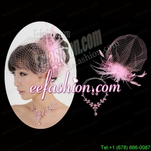 Pink Luxurious Rhinestone Ladies Jewelry Set Including Necklace And Headpiece