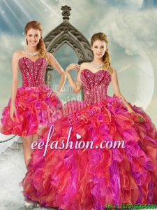 2015 Custom Made Beading and Ruffles Multi Color Quince Dresses