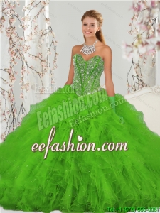 2015 Custom Made Beading and Ruffles Spring Green Sweet 15 Dresses