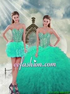 2015 Custom Made Beading and Ruffles Sweet 16 Dresses in Apple Green
