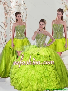 2015 Custom Made Beading and Ruffles Yellow Green Dresses for Quince