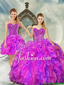 2015 Custom Made Fuchsia and Lavender Quince Dresses with Beading and Ruffles