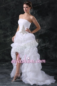A-Line Strapless High-low Beading Organza Wedding Dress