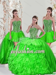 Custom Made Beading and Ruffles Quince Dresses in Spring Green for 2015