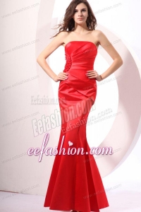 Brand New Strapless Mermaid Red Ruche Floor-length Prom Dress