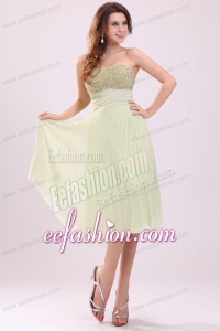 Empire Yellow Green Strapless Beading Pleats Chiffon Prom Dress