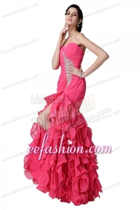 Mermaid Sweetheart Beading Ruffles Hot Pink Prom Dress