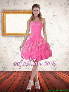Beautiful Baby Pink Sweetheart Prom Dress with Beading and Ruffled Layers