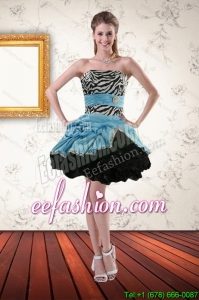 Zebra Printed Strapless Prom Gown with Ruffles and Pick Ups