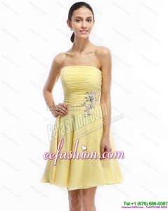 Strapless Mini Length Prom Dresses with Ruching and Rhinestones