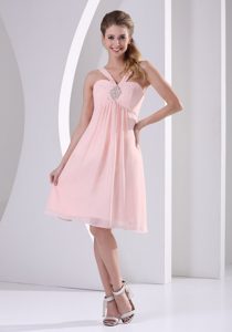 Baby Pink Straps V-neck Empire Chiffon Hollywood Inspired with Beading
