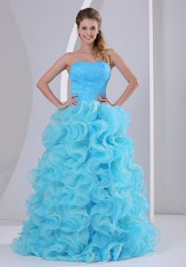 Beautiful Aqua Blue Sweetheart Organza Celebrity Dress with Ruffles for Cheap