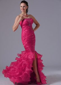 Discount Coral Red Mermaid Sheath Prom Gown Dress with Ruffled Layers