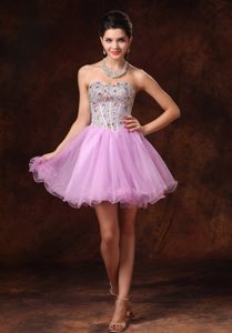 Short A-line Beaded Tulle Lovely Backless formal Prom Dress in Lavender
