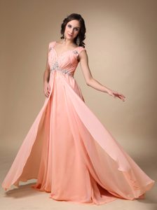 Watermelon Empire Straps Prom Dresses with Court Train on Promotion