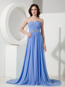 Blue Empire Sweetheart Beaded Chiffon Prom Dresses for Wholesale Price