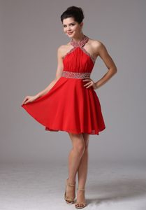Halter Top Mini-length Semi-formal Prom Dress for Cheap with Ruching
