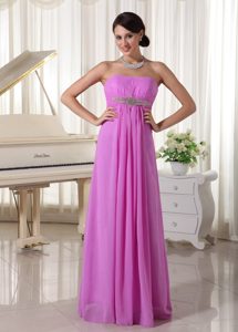 Lavender Beaded Chiffon Empire Beautiful Prom Dresses in Floor-length