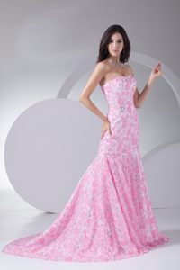 Sweetheart Sweep Train Prom Theme Dresses with Special Fabric on Promotion