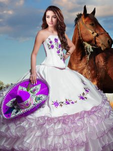 Glittering Taffeta Sleeveless Floor Length Quinceanera Gowns and Embroidery and Ruffled Layers