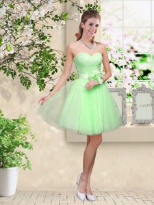 Enchanting Wedding Party Dress Prom and Party with Lace and Belt Sweetheart Sleeveless Lace Up