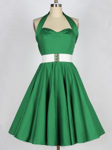 Admirable Green Lace Up Halter Top Belt Quinceanera Court Dresses Satin Sleeveless