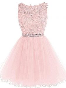 Scoop Sleeveless Zipper Prom Homecoming Dress Pink Tulle