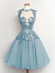 Vintage Chiffon Sleeveless Knee Length Dama Dress for Quinceanera and Lace