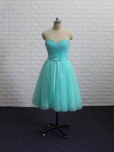 Chic Apple Green Tulle Lace Up Cocktail Dress Sleeveless Mini Length Beading