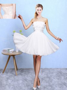 White Sleeveless Appliques Knee Length Quinceanera Dama Dress