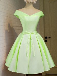 Yellow Green Dama Dress for Quinceanera Prom and Party and Wedding Party with Belt Off The Shoulder Cap Sleeves Lace Up