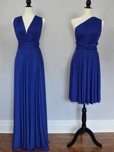 Royal Blue Lace Up Dama Dress Ruching Sleeveless Floor Length